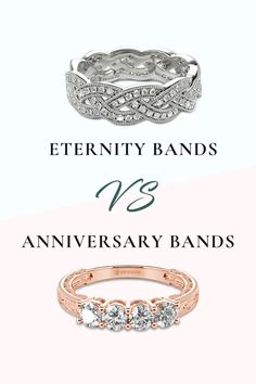 three different types of wedding bands with the words,'anniversary bands'on them