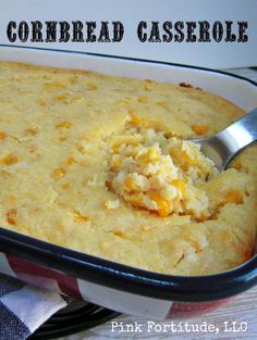 a casserole dish with a spoon in it