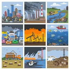 four different types of oil and gas industry illustrations - miscellaneous objects / arts printables