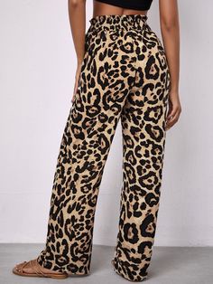 Multicolor Casual Collar  Polyester Leopard Print Wide Leg Embellished Non-Stretch Spring/Summer/Fall Women Bottoms Leopard Print Bag, Leopard Pants, Women Bottoms, Trendy Fashion Women, Summer Fall, Autumn Summer, Harem Pants, Fashion Clothes Women, Womens Bottoms