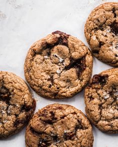 chocolate chip cookies with crumbs on top