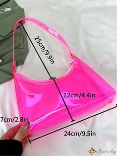 BirdinBag - Pink Neon Baguette Purse Baguette Purse, Handbag For Women, Polyvinyl Chloride, Pink Neon, Baguette Bag, Plain Style, Bag Bag, Neon Pink, Bags Shoulder