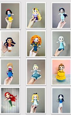 several pictures of different dolls being held up in the shape of people's hands