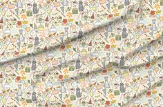 an image of a pattern with cats and other things on it