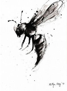 a black and white drawing of a bee