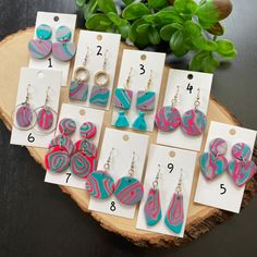 One of a kind, handmade Polymer Clay earrings. They are perfect for person who loves bright colors. These beautiful handmade statement earrings are great for any occasion. Very delicate, lightweight and comfortable you'll  forget you have it on!  Between 1.5 and 3 inch long. QUALITY I design, create and hand- craft my jewelry in my Georgia home. Please note that because all jewelry is individually hand-crafted, no two are exactly the same. There might be slight imperfections in each piece- this occurs naturally when working with polymer clay. They could become damaged if dropped and should be handled carefully. To clean: Wipe with a damp cloth and dry with clean cotton. Makeup can be removed by gently wiping with a makeup remover toilette.    PACKAGING & SHIPPING  Each order is packaged in Artsy Clay Earrings For Gift, Everyday Hand Painted Pink Earrings, Unique Pink Everyday Jewelry, Unique Pink Jewelry For Everyday, Colorful Polymer Clay Earrings As Gift, Everyday Multicolor Handmade Earrings, Nickel-free Pink Earrings For Everyday, Handmade Fun Everyday Earrings, Fun Handmade Everyday Earrings