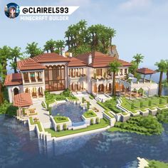 an image of a very nice house in the middle of some water with trees and bushes around it