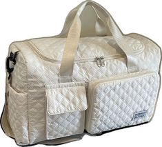 White Quilted Travel Bag, Everyday White Quilted Bag, White Rectangular Diaper Bag With Large Capacity, White Large Capacity Rectangular Diaper Bag, Large Capacity Rectangular White Diaper Bag, Large Capacity White Rectangular Diaper Bag, White On-the-go Diaper Bag Tote, White Tote Diaper Bag For On-the-go, Cream Quilted Travel Bag