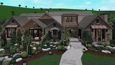 this is an artist's rendering of a house in the country side with landscaping