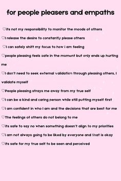 a pink poster with the words for people pleasers and empaths on it