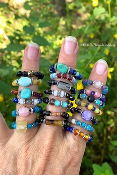 Gemstone Beaded Rings | CrystalHealing4Women Dainty Designs, Stretch Rings, Rings Beautiful, Bead Rings, Stretch Ring, Beaded Ring, Healing Crystal Jewelry, Beaded Rings, Ethnic Jewelry