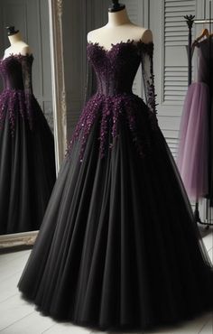 Black And Purple Wedding Dress Gothic, Goth Wedding Dress, Wedding Dress Burgundy, Prom Desses, Black And Purple Dress, Black Gothic Wedding, Vampire Wedding