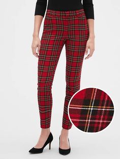 Skinny Ankle Pants in Bi-Stretch | Gap Factory Red Plaid Pants Outfit, Green Plaid Pants, Plaid Pants Outfit, Red Plaid Pants, Stitch Fix Women, Holiday Pants, Cabi Clothes, Christmas Attire, Holiday Outfits Women