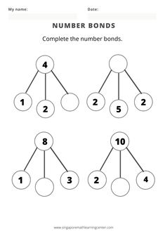 the number bonds worksheet for kids to practice counting and adding numbers in order