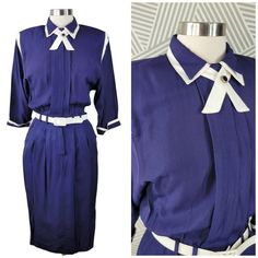 Vintage 80/90s Sailor Dress Size 4/6 Navy Blue Button Up Belted suit Womens  This dress is in good preowned condition  The back seam is a bit pulled (pictured) It measures approximately 18.75" from armpit to armpit, 13" across the waist, 19.25" across the hips and 45.5" from shoulder to hem Sailor Dress, Dress Clothes For Women, Dress Outfits, Button Up, Size 4, Navy Blue, Leggings, Womens Dresses, Navy