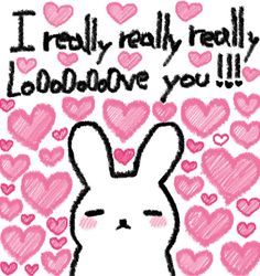 i really really really really love you bunny valentines day card with pink hearts on white background