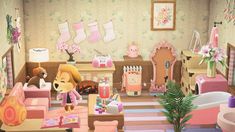 a doll house with furniture and accessories in it's living room, including a teddy bear