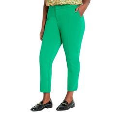 Featuring a tailored fit, these high-rise pants with a front fly zipper and hook and bar are crafted from compact stretch knit, offering a structured yet comfortable full-length inseam available in regular, tall, and petite sizes. Size: 18.  Color: Green.  Gender: female.  Age Group: adult. Plus Size Pants, Work Wear Women, High Rise Pants, Work Pants, Petite Size, Size 20, Gender Female, Size 16, Work Wear