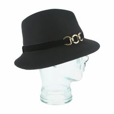 The Italian-made Belfry Zita, with its chic silhouette and charismatic allure, will make a bold statement with any ensemble. This women's trilby features an asymmetrical brim with a velvet hat band trimmed with a gold chain clasp for an elegant touch. Additionally, the inner band offers an adjustable drawstring for customizable fit, ensuring utmost comfort for day-to-day wear. With a reliable wool felt body sure to hold its shape wear after wear, don the Zita and elevate your style with distinct Chic Adjustable Fedora For Party, Chic Fitted Brimmed Fedora, Chic Fitted Fedora With Brim, Chic Wide Brim Fitted Fedora, Formal Brimmed Fedora, Chic Cloche Hat With Short Brim, Chic Adjustable Fedora For Evening, Chic Short Brim Fedora For Winter, Chic Winter Fedora With Short Brim