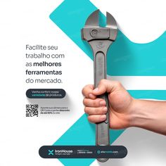 a person holding a wrench in their hand with the caption facilitre seu trabalho com as melhores feramentas do merameias do mercado