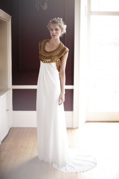 Exclusive Interview with Alice Temperley of Temperley London Bridal… Egyptian Style Dress, Temperley London Bridal, White And Gold Dress, Egyptian Fashion, Aztec Dress, Egyptian Style