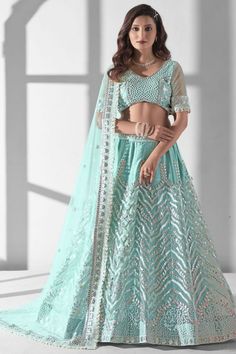 Indian Ghagra Choli, Indian Ghagra, Gota Patti Lehenga, Faux Mirror, Sequin Lehenga, Gota Patti Work, Powder Blue Color