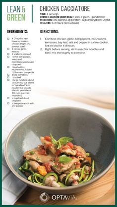 the brochure is shown with instructions for chicken cacciatore and vegetables