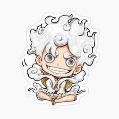 an anime character with white hair and curly hair, sitting on the floor sticker