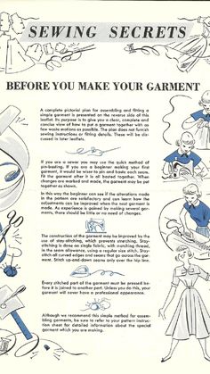 an old advertisement for sewing secrets with instructions on how to make your garment and sew