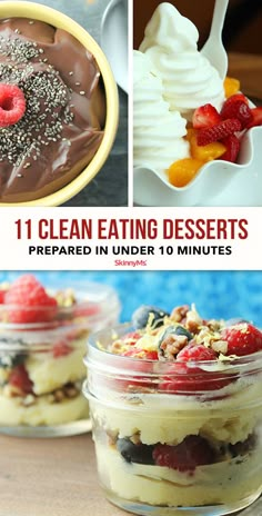 desserts in jars with strawberries and chocolate