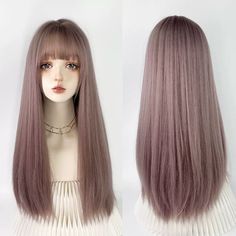 Ash Purple Wigs Long Straight Wig Hair With Bangs Heat Resistant Cosplay Party Purple Wigs, Long Straight Wig, Purple Wig, High Quality Wigs, Hair With Bangs, Mild Shampoo, Straight Wig