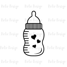 a baby bottle with hearts drawn on it