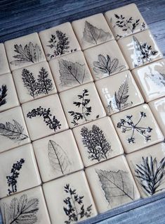 the tiles are decorated with different types of leaves