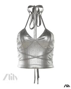 Zlily - Solid Color Slim Fit Fashion Halter Neck Strap Sexy Backless Vest Cute Bandage, Backless Vest, Silver Crop Top, Vest Streetwear, Grunge Fairy, Gothic Aesthetic, Women Halter, Fit Fashion, Summer Vintage