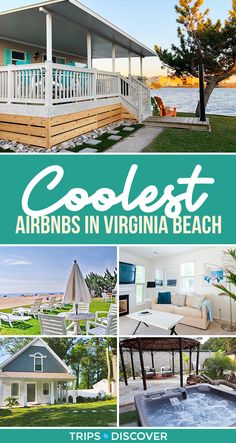 the front cover of coolest airbnbs in virginia beach, with pictures of houses and