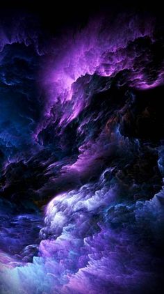 an image of the sky with clouds and stars in purple, blue and black colors