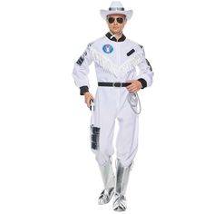 PRICES MAY VARY. 【DURABLE MATERIAL】Made of 100% polyester synthetic material, Breathable and move relaxly 【EASY TO PUT ON & OFF】The space cowboy costume features a zipper front closure, which makes suiting up for your next mission as easy as can be 【THE UNIQUE LOOK】Our spaceman jumpsuit has pockets on leg for storing your explorer gear, and features hook for storing whips at waist for a more authentic cowboy look 【COWBOY SPIRIT CONTINUES】There is a fringe decoration on the chest. This design com Cowboy Costume For Men, Space Cowboy Costume, Cowboy Halloween Costume, Space Costumes, Astronaut Costume, Cowboy Costume, Space Cowboy, Dress Men, Space Cowboys