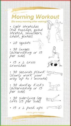 an exercise poster with instructions to do the morning workouts for women and men, including exercises