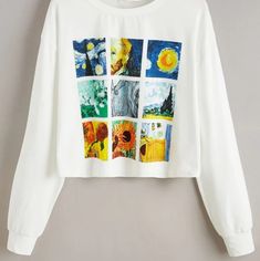 Brand New Paintings Long Sleeve Crop Shirt Starry Night Landscape Sunflower No Tags Starry Night Landscape, Men's Swimwear, Night Landscape, White Casual, Crop Shirt, Mens Swimwear, Crop Tee, Vincent Van Gogh, Swimwear Tops