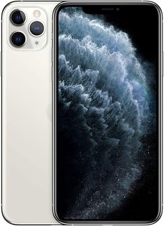 two iphones side by side, one is white and the other is gray with an image of waves on it