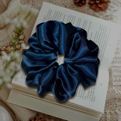 OCEAN MYSTERY- Dark Blue Navy, Soft Silky Satin Scrunchies- Hair Tie - Hair Accessory- Gift For Her Elegant, Shiny, and Soft Scrunchie, For You and Your Loved Ones! Absolutely Wonderful Choice for All Different Hair Styles (Messy Bun, Ponytail, Half-Up Top Knot, Etc..) or Can Also be Worn on Wrist as a Fashion Accessory 100% HANDMADE in USA with Handpicked, High Quality Materials + Time and Dedication ⭐ Hand Wash Only, then Air Dry 4"- 5" (10cm-12cm) in Diameter, One Size Fits All! Hair Styles Messy Bun, Bun Ponytail, Satin Scrunchies, Tie Hair, Scrunchies Hair, Hair Accessories Gift, Blue Sparkles, Blue Gift, Cute Packaging