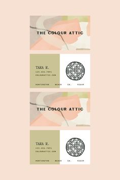 two business cards with the words, the color attic and the image of a woman's face