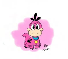 a drawing of a pink monkey with black spots on it's face