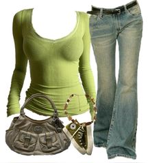 Y2k Fairy Outfits, Green 2000s Outfit, Vintage Outfits 2000s, Y2k Green Outfit, Y2k Outfits Jeans, Thrift Style Outfits, 2000s Fashion Outfits Winter, Fairies Outfits, 2000s Womens Fashion