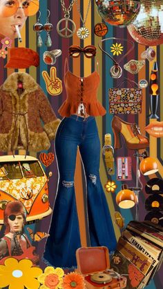 70s inspired look - - - #70s #70saesthetic #that70sshow #vintage #vintageaesthetic #retro #retroaesthetic #aesthetic #orange #shoes #davidbowie #jewelry #fashion #fashioninspo #outfit #outfitinspo #outfitinspiration #collages #bellbottoms #hat #jacket #rings #sunglasses 70s Hippie Outfits, Hippie Outfits 70s, 70s Outfits Ideas, 70s Disco Outfit, 70’s Outfit, 70s Inspired Outfits, 70 Outfits, Aesthetic Orange, 70s Inspired Fashion