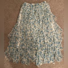 Purchased From Skirt Society. Blythe Blue Floral Tiered Tulle Maxi Skirt. Nwt! Size Small. Lined, Elastic Waist Measured Across Unstretched 13.75”, Length 36”. Long Floral Skirt, Tulle Maxi Skirt, Floral Skirt, Blue Floral, Women's Skirt, Maxi Skirt, Midi Skirt, Elastic Waist, Blue White