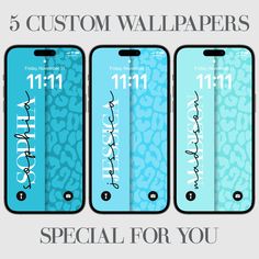 four custom wallpapers with the name and number on them, including one for each phone