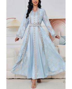 Get 10% off now! Buy light blue women formal muslim abaya dress outfit for eid at cheap price online. Free stable shipping and pro custom service since 2009. Luxury Embroidered Maxi Dress For Eid, Luxury Light Blue Traditional Wear For Festive Occasions, Luxury Modest Dresses For Eid, Luxury Dress With Set-in Sleeves For Eid, Luxury Party Gown For Eid, Luxury Maxi Length Embroidered Dress For Eid, Luxury Turquoise Dress For Eid, Cheap Traditional Sets For Eid, Luxury Elegant Light Blue Traditional Wear