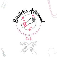 the logo for an artisan shop with hands holding each other's fingers, in pink and white