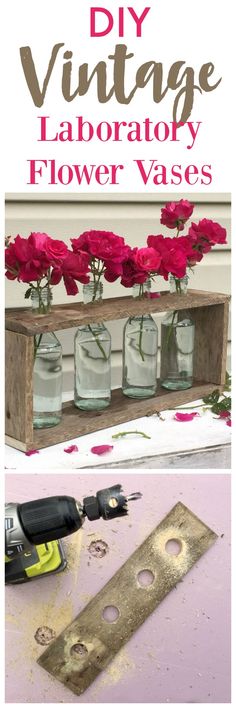 diy vintage laboratory flower vases with flowers in them